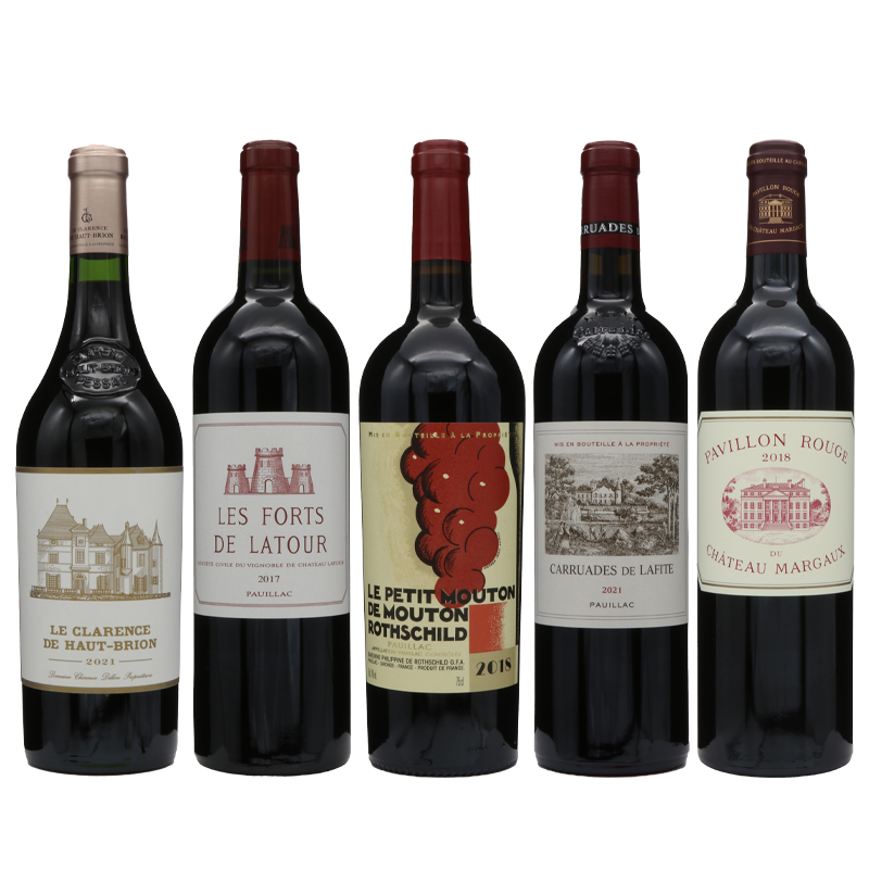 (ボルドー5大シャトーセカンドラベルセット)レフォールドラトゥール2017/ カリュア・ド・ラフィット・ロートシルト2021 /パヴィヨン・ルージュ・ド・シャトー・マルゴー2018 /ルプティ　ムートンドムートンロートシルト	2018 /ル・クラレンス・ド・オー・ブリオン2021
